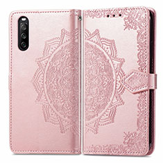 Leather Case Stands Fashionable Pattern Flip Cover Holder for Sony Xperia 10 III Rose Gold