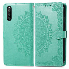 Leather Case Stands Fashionable Pattern Flip Cover Holder for Sony Xperia 10 III SOG04 Green