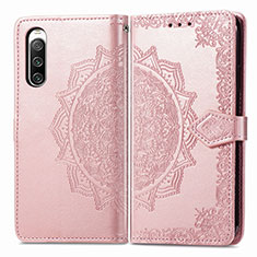 Leather Case Stands Fashionable Pattern Flip Cover Holder for Sony Xperia 10 IV Rose Gold