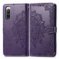 Leather Case Stands Fashionable Pattern Flip Cover Holder for Sony Xperia 10 V Purple