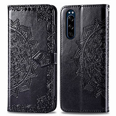 Leather Case Stands Fashionable Pattern Flip Cover Holder for Sony Xperia 5 Black