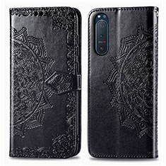 Leather Case Stands Fashionable Pattern Flip Cover Holder for Sony Xperia 5 II Black