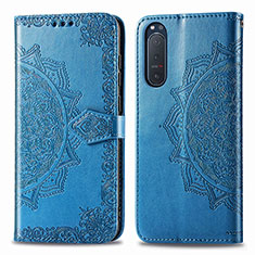 Leather Case Stands Fashionable Pattern Flip Cover Holder for Sony Xperia 5 II Blue