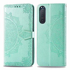 Leather Case Stands Fashionable Pattern Flip Cover Holder for Sony Xperia 5 II Green