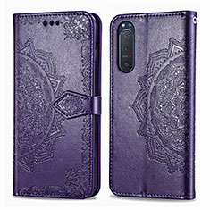 Leather Case Stands Fashionable Pattern Flip Cover Holder for Sony Xperia 5 II Purple