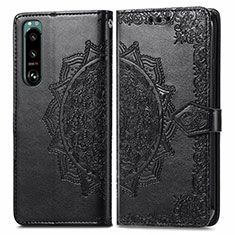 Leather Case Stands Fashionable Pattern Flip Cover Holder for Sony Xperia 5 III Black