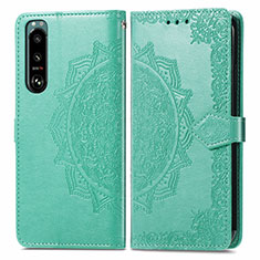 Leather Case Stands Fashionable Pattern Flip Cover Holder for Sony Xperia 5 III Green
