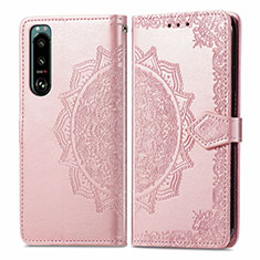 Leather Case Stands Fashionable Pattern Flip Cover Holder for Sony Xperia 5 III Rose Gold