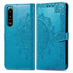Leather Case Stands Fashionable Pattern Flip Cover Holder for Sony Xperia 5 IV Blue