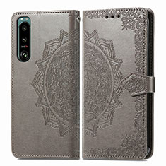 Leather Case Stands Fashionable Pattern Flip Cover Holder for Sony Xperia 5 IV Gray