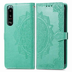 Leather Case Stands Fashionable Pattern Flip Cover Holder for Sony Xperia 5 IV Green
