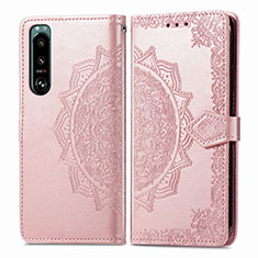 Leather Case Stands Fashionable Pattern Flip Cover Holder for Sony Xperia 5 IV Rose Gold