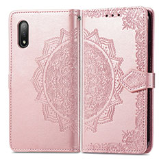 Leather Case Stands Fashionable Pattern Flip Cover Holder for Sony Xperia Ace II Rose Gold