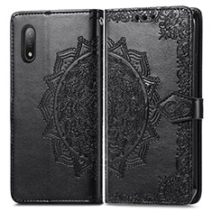 Leather Case Stands Fashionable Pattern Flip Cover Holder for Sony Xperia Ace II SO-41B Black
