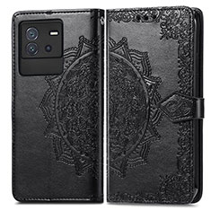 Leather Case Stands Fashionable Pattern Flip Cover Holder for Vivo iQOO Neo6 5G Black