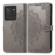 Leather Case Stands Fashionable Pattern Flip Cover Holder for Vivo iQOO Neo6 5G Gray