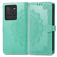 Leather Case Stands Fashionable Pattern Flip Cover Holder for Vivo iQOO Neo6 5G Green