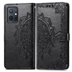 Leather Case Stands Fashionable Pattern Flip Cover Holder for Vivo iQOO Z6 5G Black