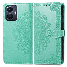 Leather Case Stands Fashionable Pattern Flip Cover Holder for Vivo T1 4G Green