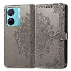Leather Case Stands Fashionable Pattern Flip Cover Holder for Vivo T1 5G Gray