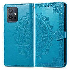 Leather Case Stands Fashionable Pattern Flip Cover Holder for Vivo T1 5G India Blue