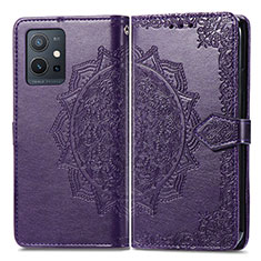 Leather Case Stands Fashionable Pattern Flip Cover Holder for Vivo T1 5G India Purple