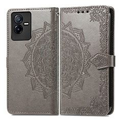 Leather Case Stands Fashionable Pattern Flip Cover Holder for Vivo T2x 5G Gray