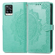 Leather Case Stands Fashionable Pattern Flip Cover Holder for Vivo V20 (2021) Green