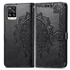Leather Case Stands Fashionable Pattern Flip Cover Holder for Vivo V20 Black
