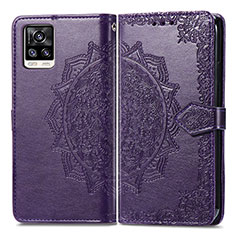 Leather Case Stands Fashionable Pattern Flip Cover Holder for Vivo V20 Purple