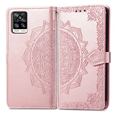 Leather Case Stands Fashionable Pattern Flip Cover Holder for Vivo V20 Rose Gold