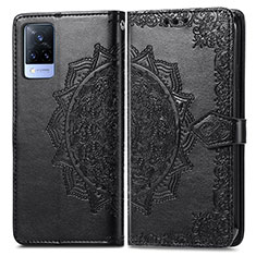 Leather Case Stands Fashionable Pattern Flip Cover Holder for Vivo V21s 5G Black