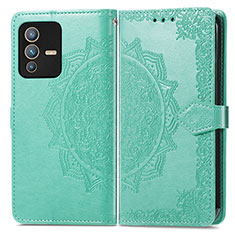 Leather Case Stands Fashionable Pattern Flip Cover Holder for Vivo V23 Pro 5G Green