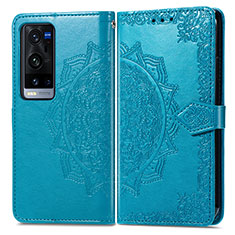 Leather Case Stands Fashionable Pattern Flip Cover Holder for Vivo X60 Pro+ Plus 5G Blue