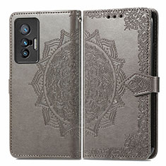 Leather Case Stands Fashionable Pattern Flip Cover Holder for Vivo X70 5G Gray