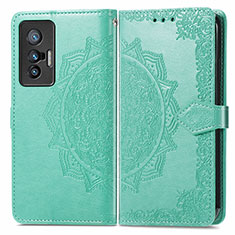 Leather Case Stands Fashionable Pattern Flip Cover Holder for Vivo X70 5G Green