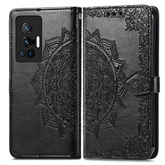 Leather Case Stands Fashionable Pattern Flip Cover Holder for Vivo X70 Pro 5G Black