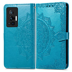 Leather Case Stands Fashionable Pattern Flip Cover Holder for Vivo X70 Pro 5G Blue