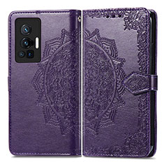 Leather Case Stands Fashionable Pattern Flip Cover Holder for Vivo X70 Pro 5G Purple