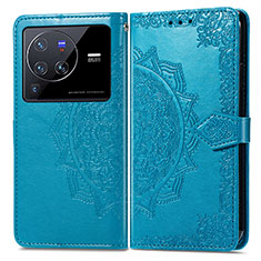 Leather Case Stands Fashionable Pattern Flip Cover Holder for Vivo X80 Pro 5G Blue