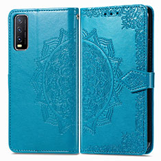 Leather Case Stands Fashionable Pattern Flip Cover Holder for Vivo Y11s Blue