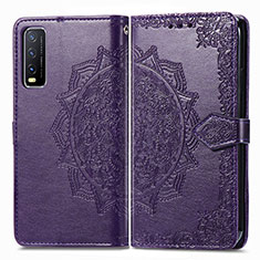 Leather Case Stands Fashionable Pattern Flip Cover Holder for Vivo Y11s Purple