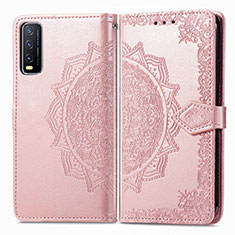 Leather Case Stands Fashionable Pattern Flip Cover Holder for Vivo Y12s Rose Gold