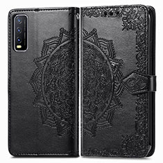 Leather Case Stands Fashionable Pattern Flip Cover Holder for Vivo Y20 Black