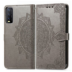 Leather Case Stands Fashionable Pattern Flip Cover Holder for Vivo Y20 Gray
