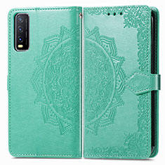 Leather Case Stands Fashionable Pattern Flip Cover Holder for Vivo Y20s Green