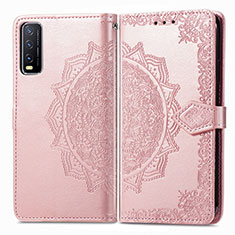 Leather Case Stands Fashionable Pattern Flip Cover Holder for Vivo Y20s Rose Gold