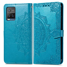 Leather Case Stands Fashionable Pattern Flip Cover Holder for Vivo Y21 Blue