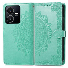 Leather Case Stands Fashionable Pattern Flip Cover Holder for Vivo Y22 Green