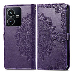 Leather Case Stands Fashionable Pattern Flip Cover Holder for Vivo Y22 Purple